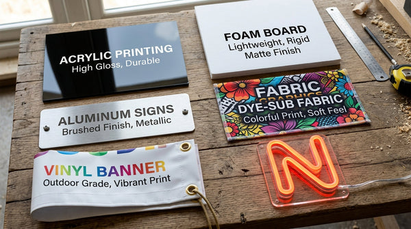 Sign Materials Comparison: Acrylic vs Aluminum vs Vinyl vs Foam Board vs LED Neon