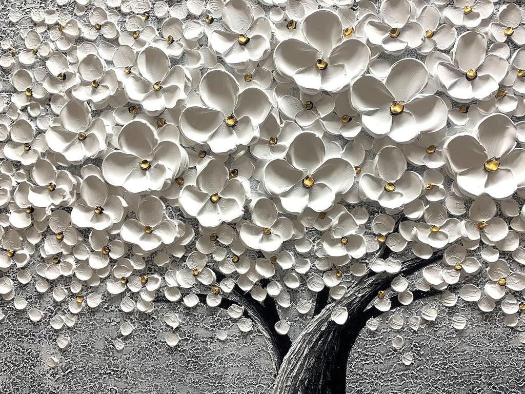 Flower 3D Floral Wall Art 24x48 Hand-Painted White Canvas – image 6