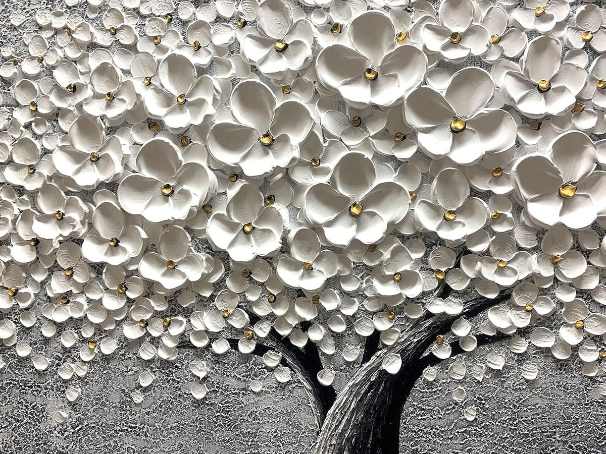 Flower 3D Floral Wall Art 24x48 Hand-Painted White Canvas – image 6