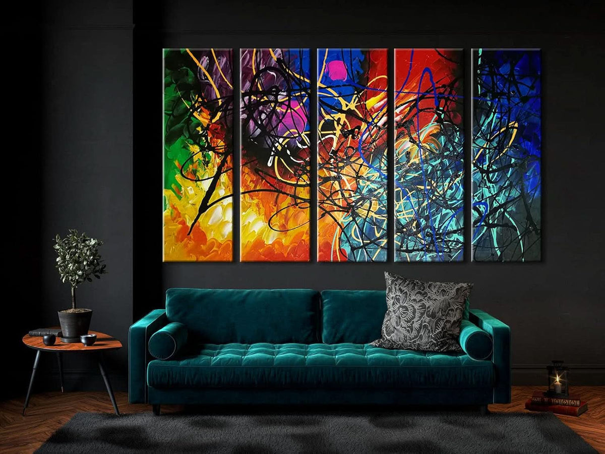 Heart Abstract Wall Art Set of 5 Extra Large Hand-Painted Canvas – image 5