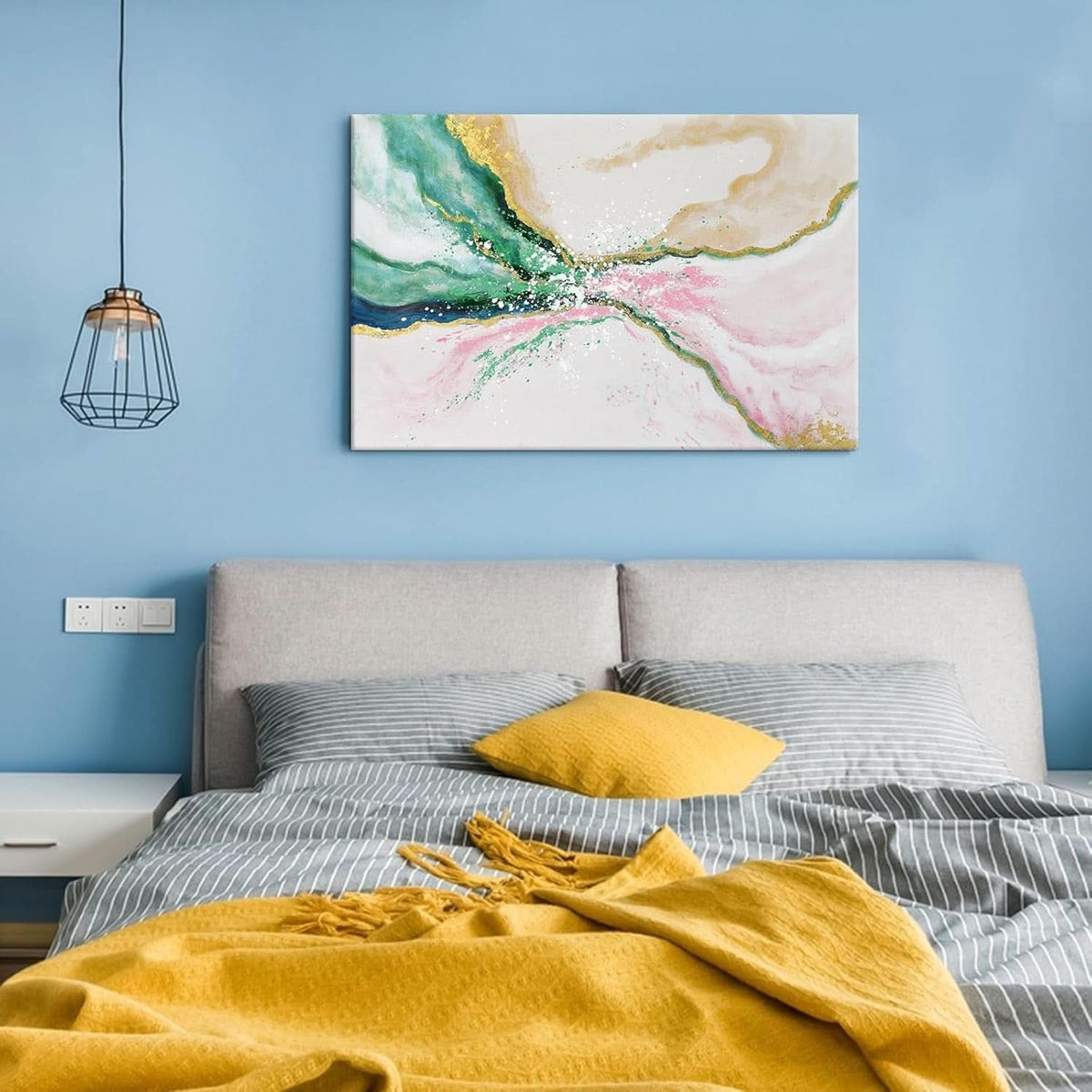 Emerald-Green Abstract Wall Art 36x24 Hand-Painted Green Canvas – image 3