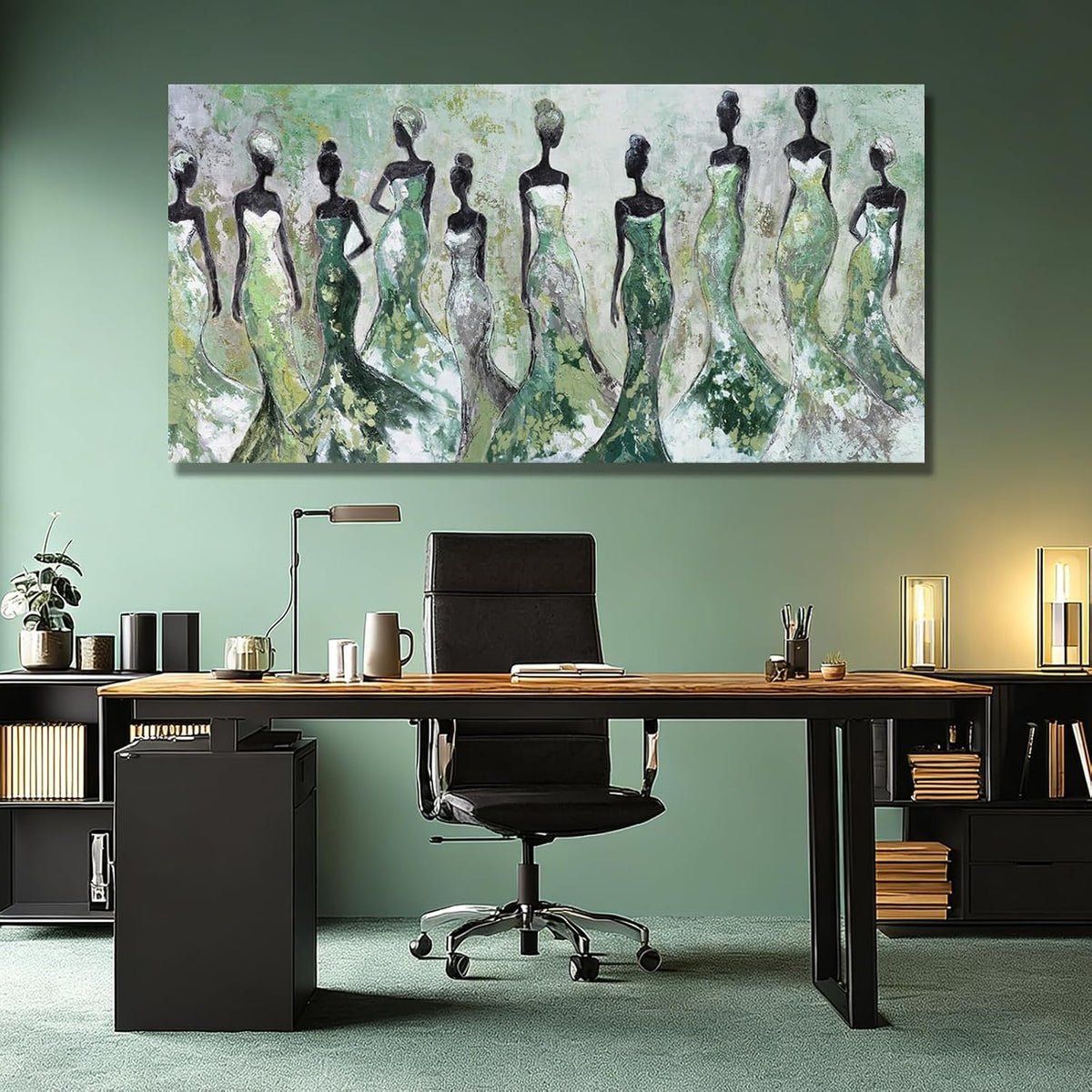 Textured Abstract Wall Art 29x58 Sage Green Canvas – image 2