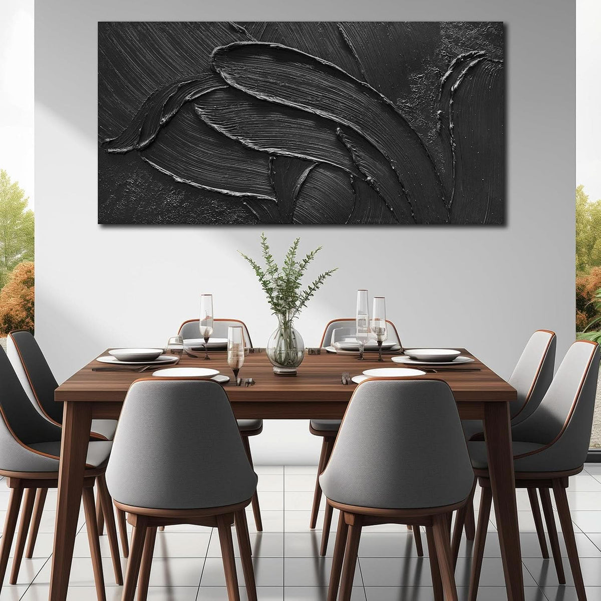 Textured Abstract Wall Art 29x58 Hand-Painted Black – image 8