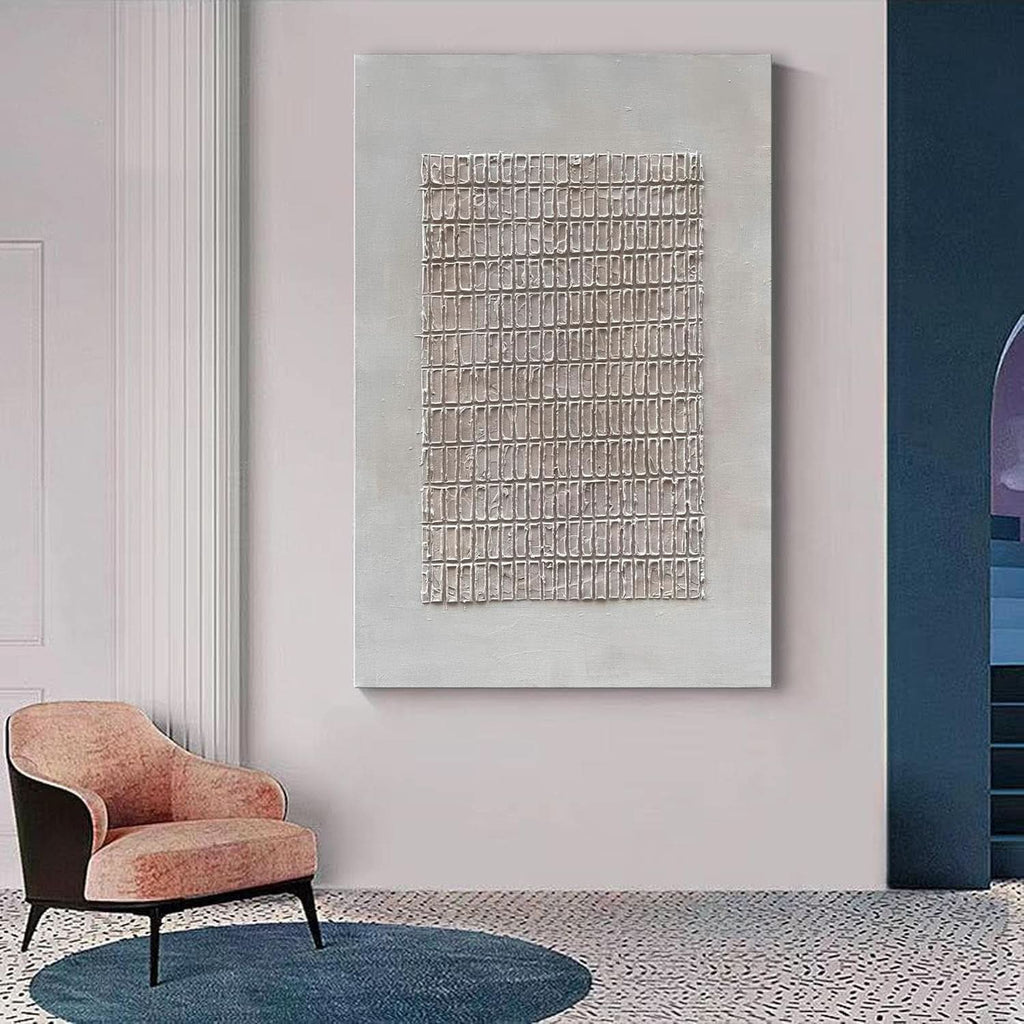 Textured Abstract Wall Art 45x30 Hand-Painted White – image 3