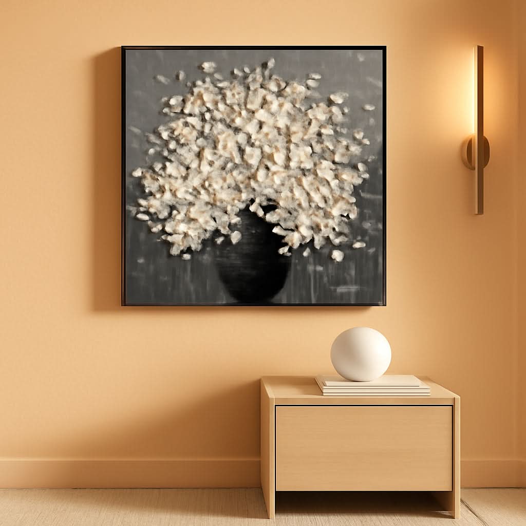 Flower 3D Floral Wall Art 24x24 Hand-Painted White Canvas – main view