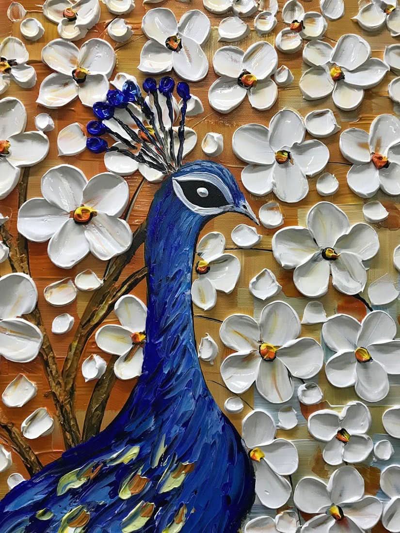 Peacock Feathered Wall Art 24x48 Hand-Painted Framed Canvas – image 2