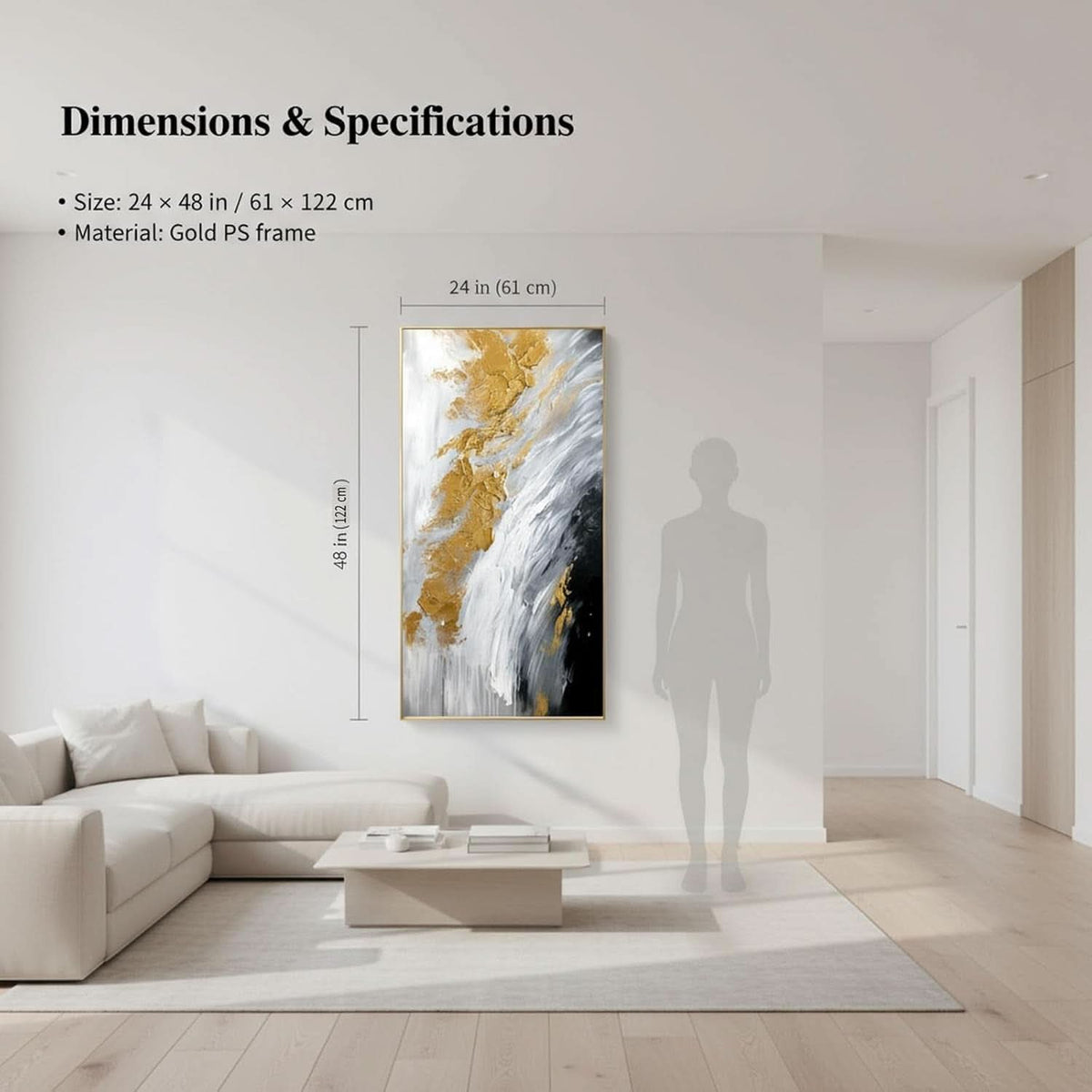 Black and White Abstract Wall Art 24x48 Hand-Painted – image 4