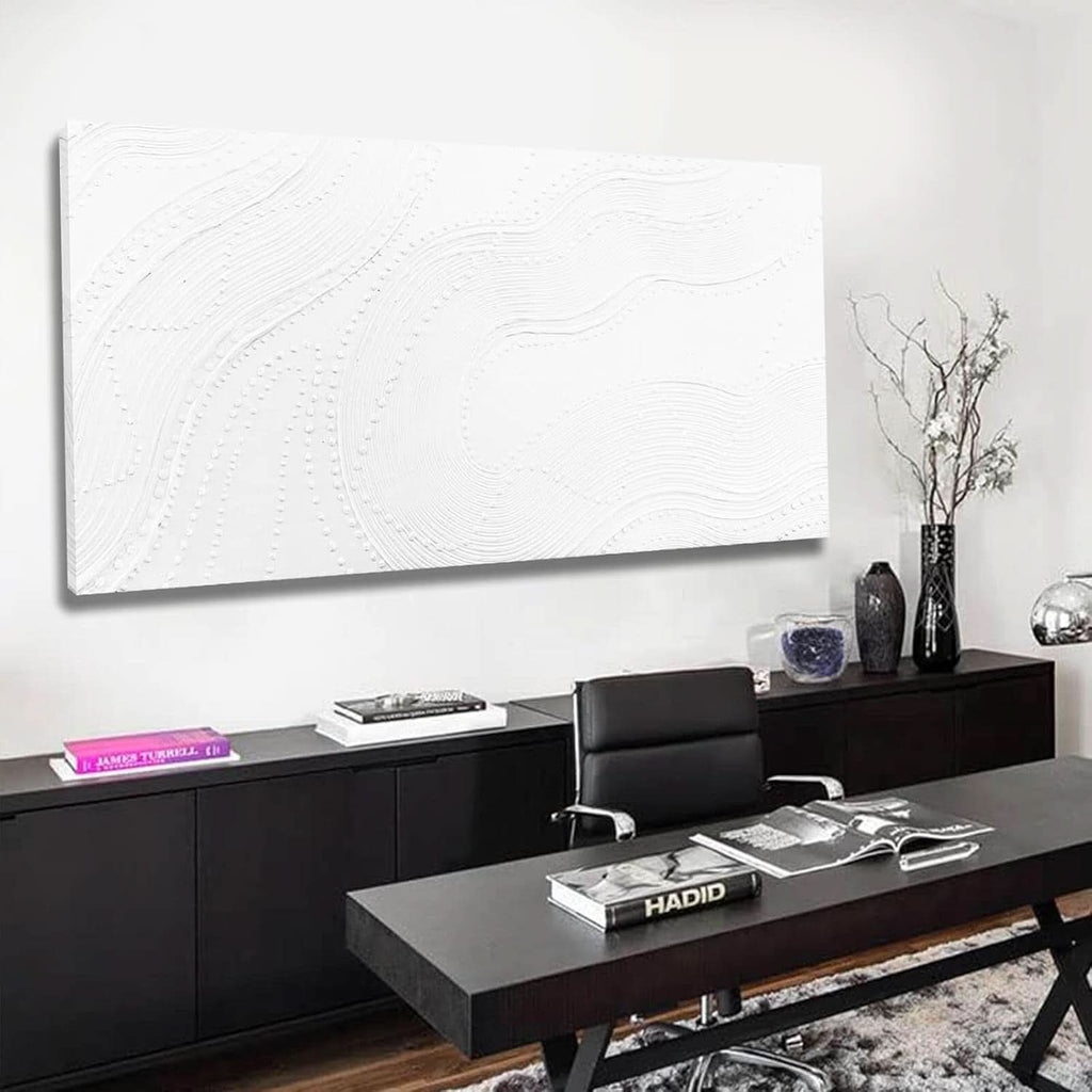Textured Abstract Wall Art 24x48 Hand-Painted White Canvas – image 4