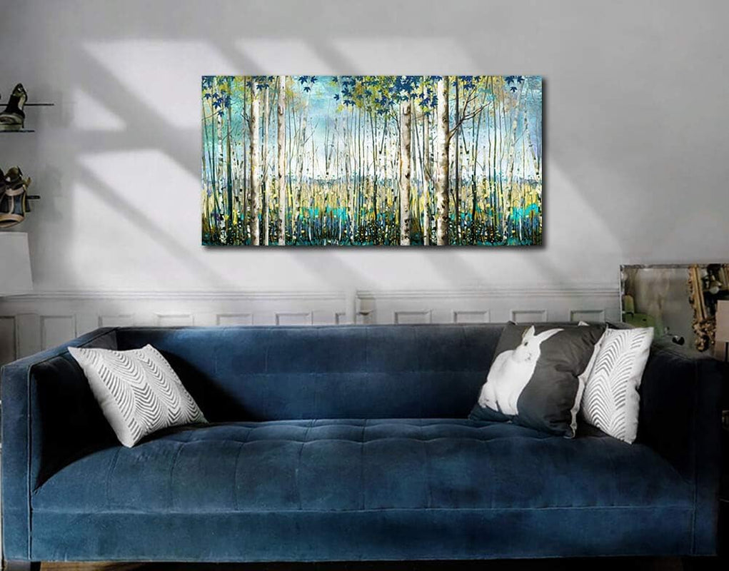 Birch Tree Landscape Wall Art 24x48 Framed Teal Canvas – image 9