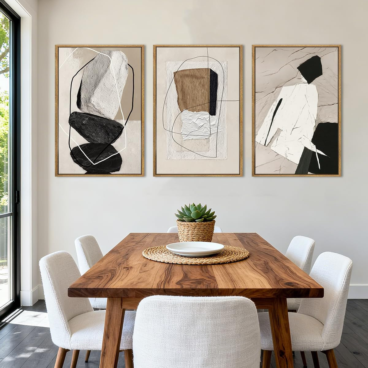 Abstract Wall Art Set of 3 Framed Neutral Canvas, 24x36 in – image 2