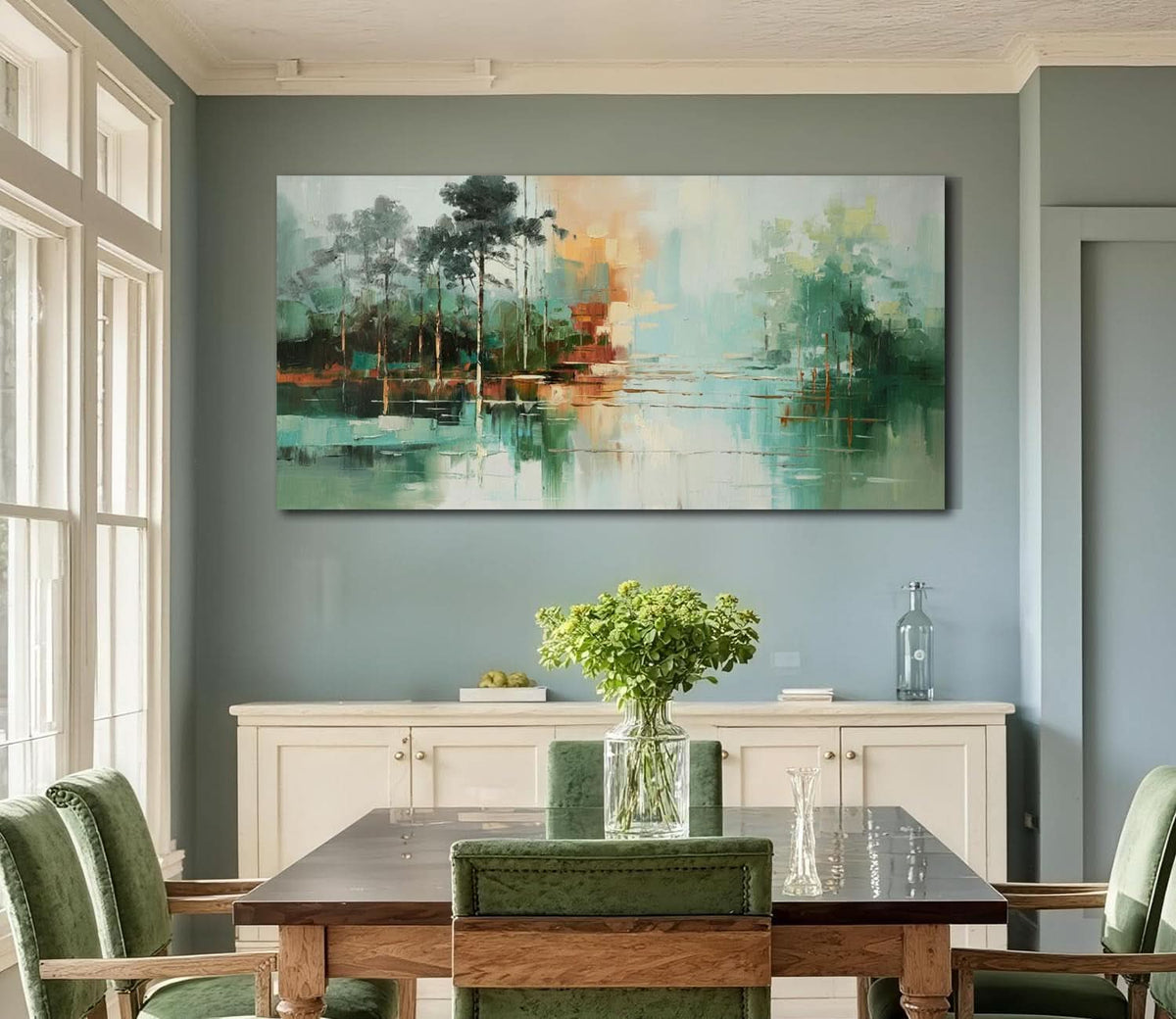 Textured Landscape Wall Art 48x24 Teal Green Canvas – image 4