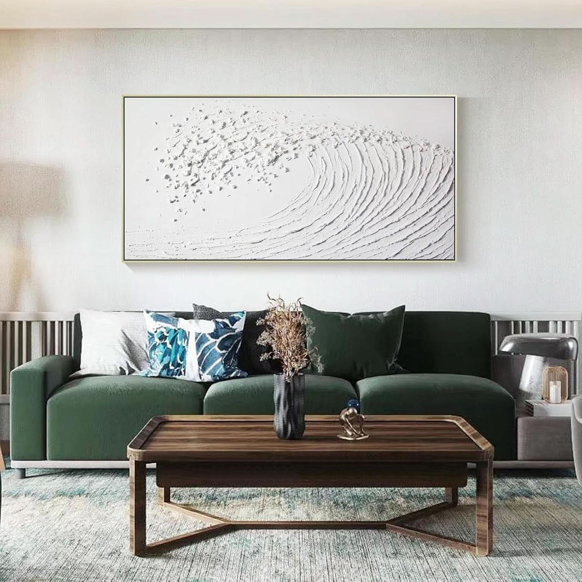 Ocean Waves Coastal Wall Art 48x24 Hand-Painted Framed White Canvas – image 3