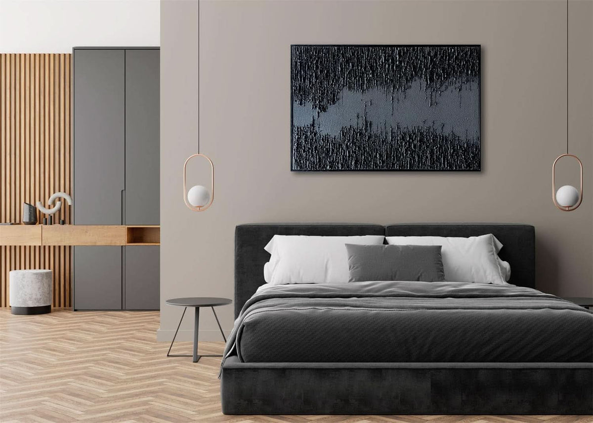 Textured Canvas Wall Art 24x36 Hand-Painted Framed Black – image 5
