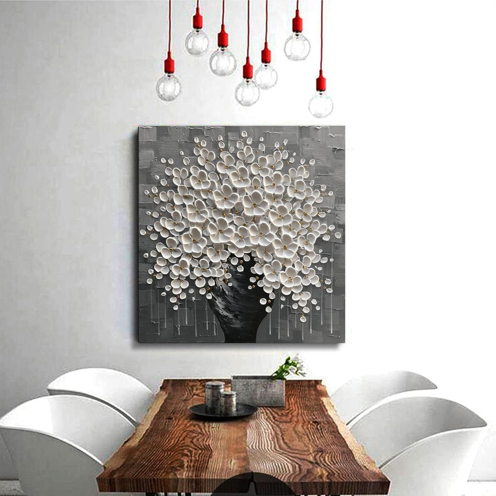 Flower 3D Floral Wall Art 24x24 Hand-Painted White Canvas – image 2