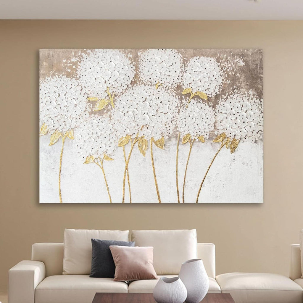 Hydrangea Floral Wall Art 40x28 White Canvas for Living Room – image 8