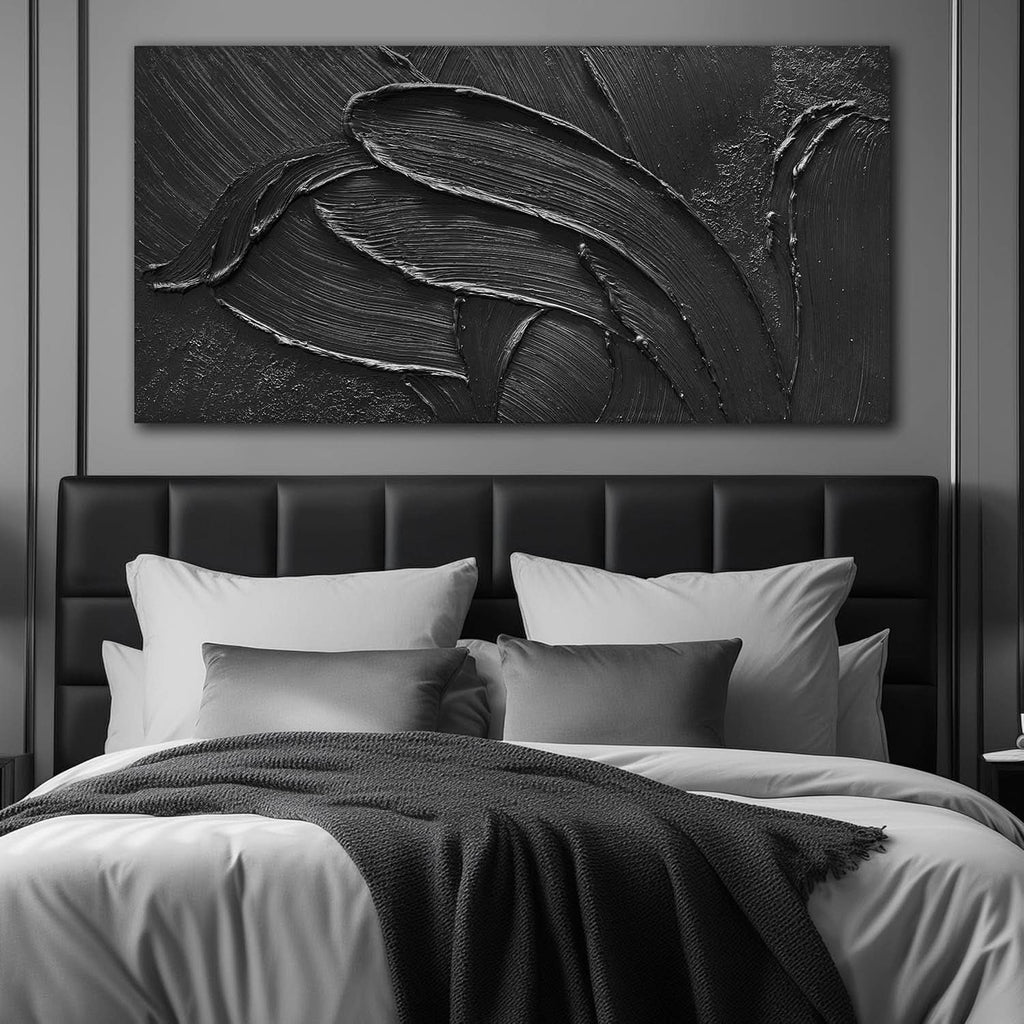 Textured Abstract Wall Art 29x58 Hand-Painted Black – image 7