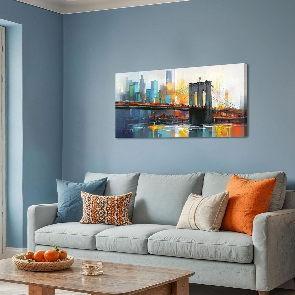 New York City Skyline Wall Art 40x20 Hand-Painted Framed Canvas – image 5