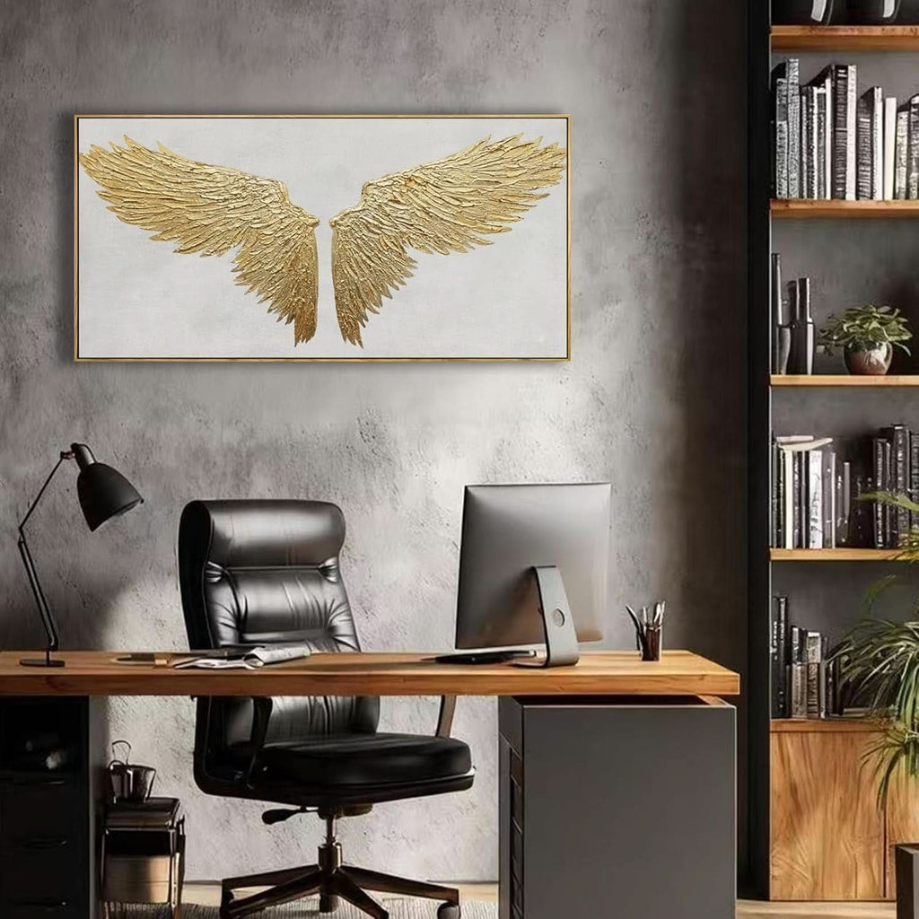 Wallpaper Abstract Wall Art 20x40 Hand-Painted Framed White Gold – image 3