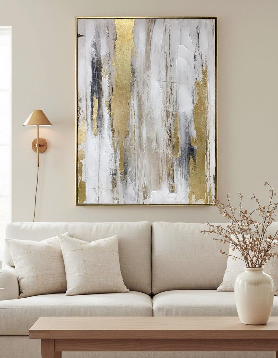 Foil Textured Abstract Wall Art 24x32 Gold Canvas for Living Room – image 4