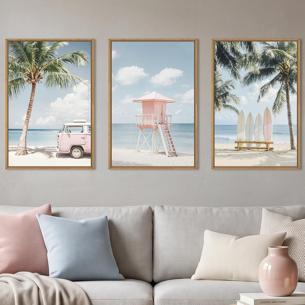 Seascape Ocean Coastal Wall Art 16x24 Framed Pink Canvas – image 2