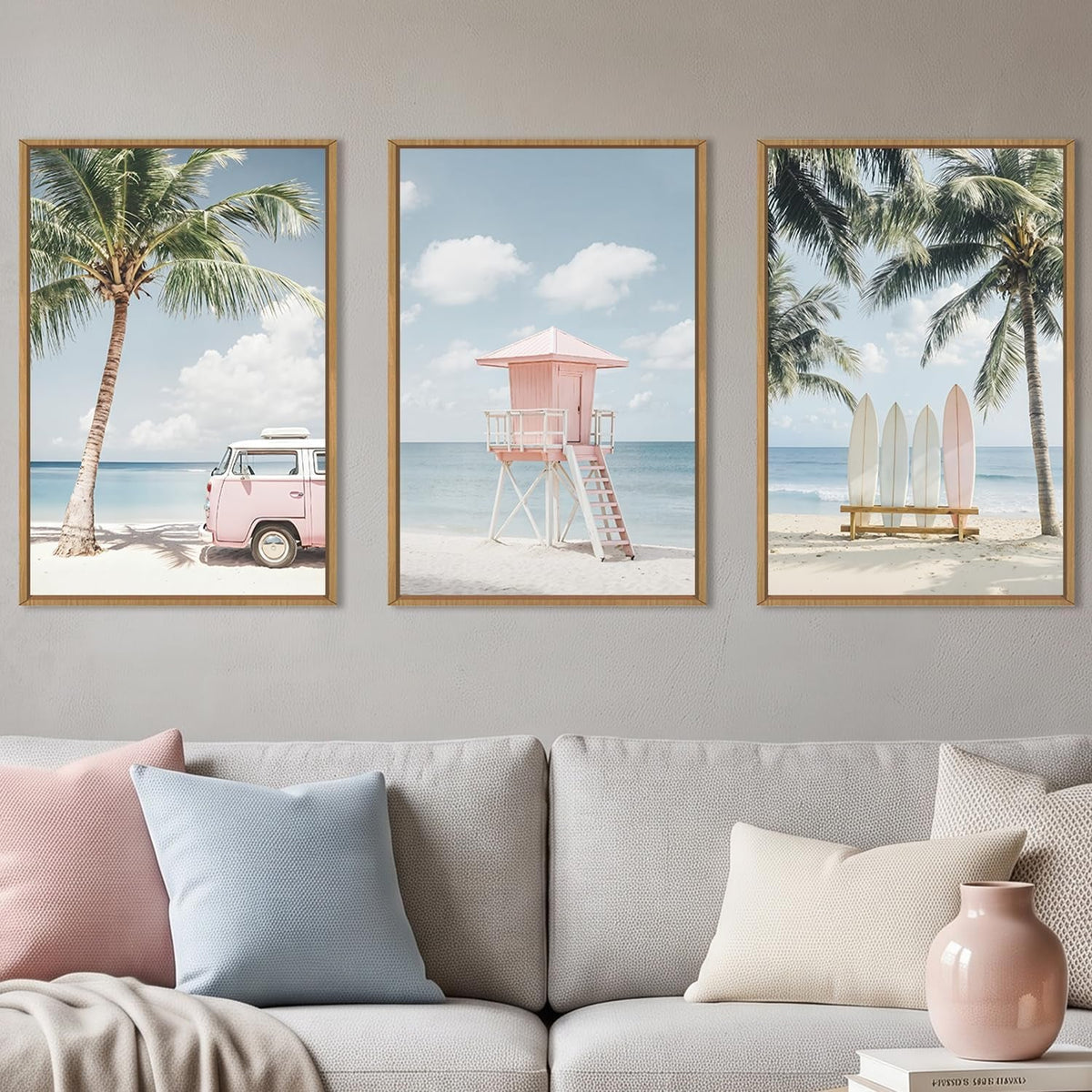 Seascape Ocean Coastal Wall Art 16x24 Framed Pink Canvas – image 2