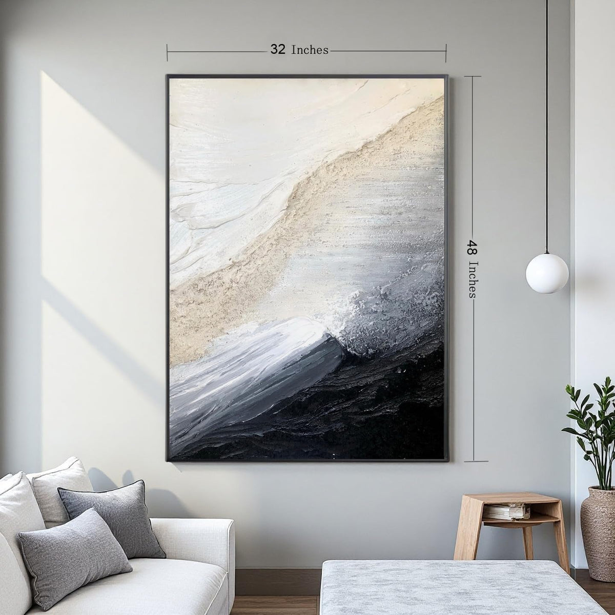 Black and White Coastal Wall Art 32x48 Hand-Painted Framed – image 8