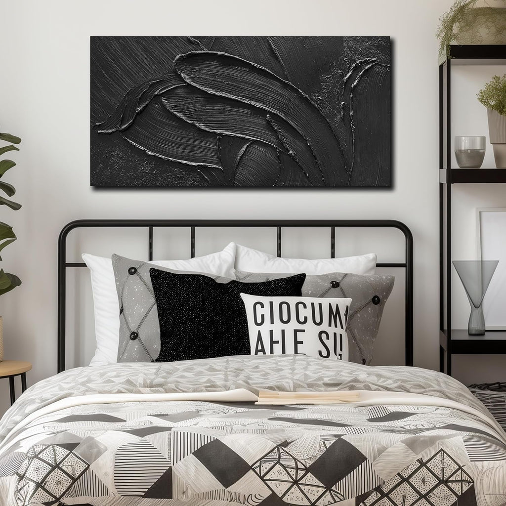 Midnight Abstract Wall Art 20x40 Hand-Painted Black Canvas – image 5