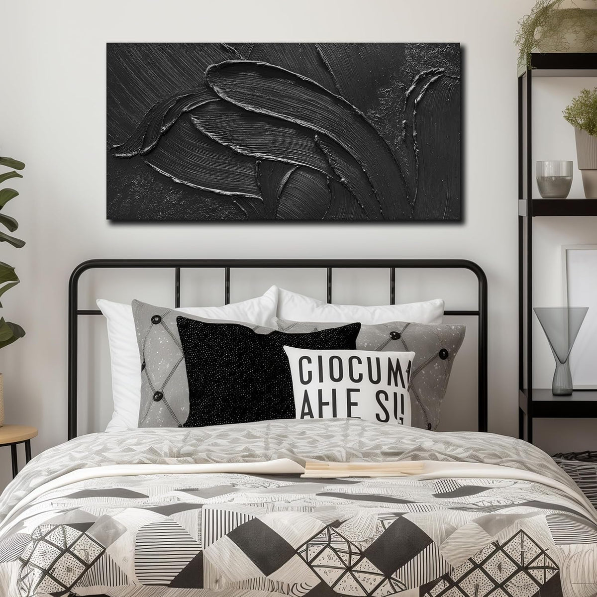 Midnight Abstract Wall Art 20x40 Hand-Painted Black Canvas – image 5