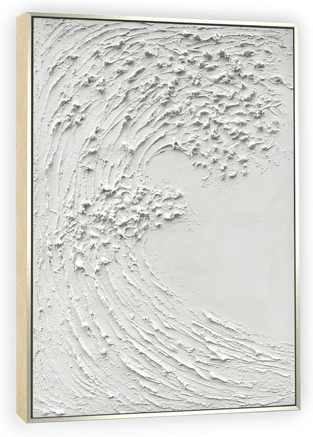 Ocean Waves Textured Coastal Wall Art 45x30 Hand-Painted Framed White – image 2