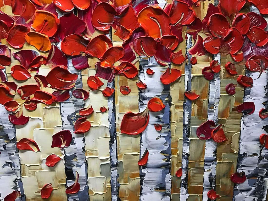 Birch Trees Landscape Wall Art 24x48 Hand-Painted Red Canvas – image 3