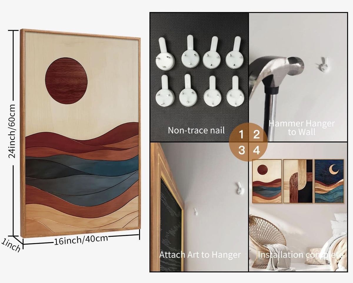 Three-Panel Abstract Wall Art Set of 3 Framed Beige Canvas, 16x24 in – image 7