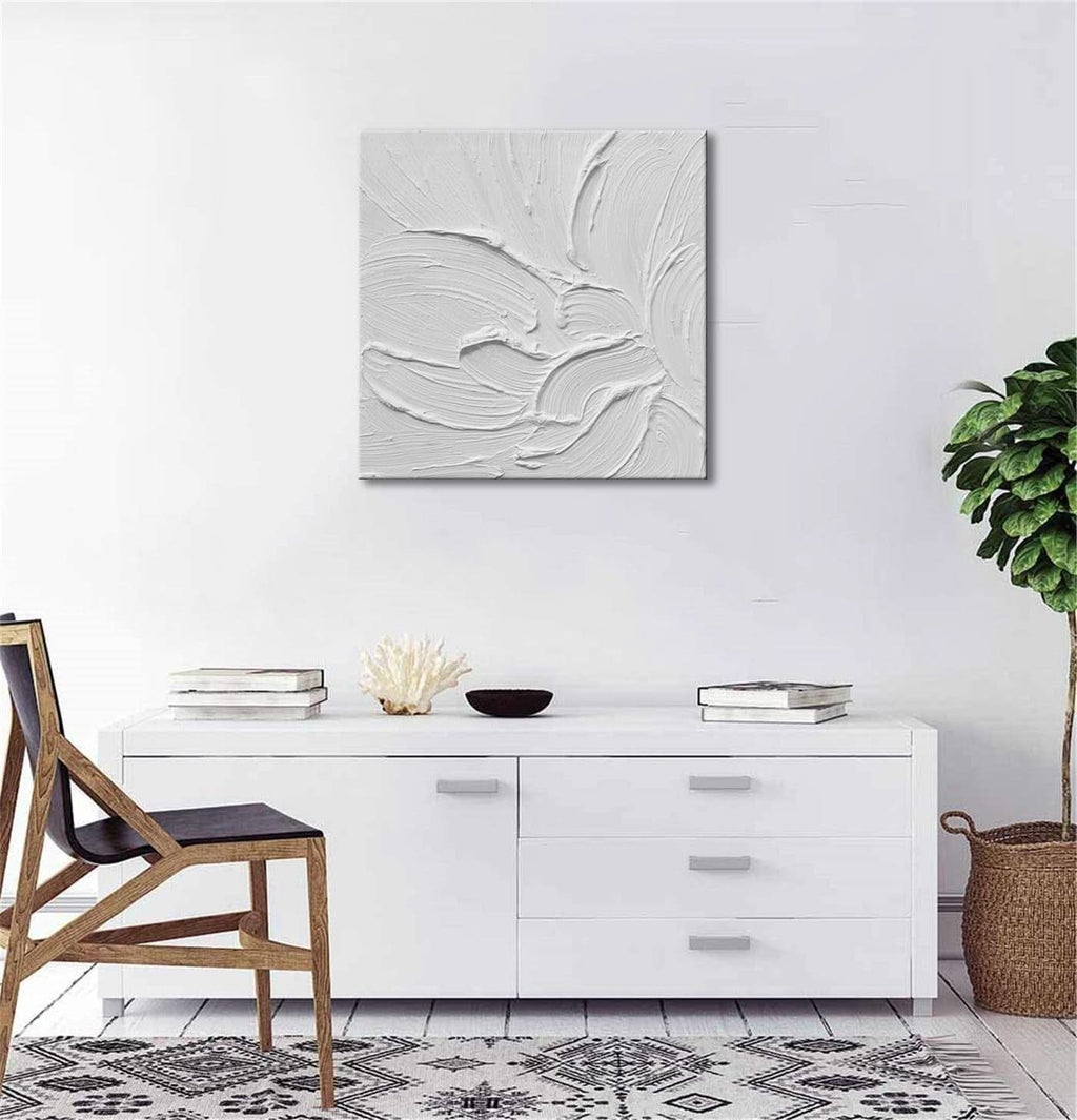 Textured Canvas Wall Art 20x20 Hand-Painted White for Living Room – image 8
