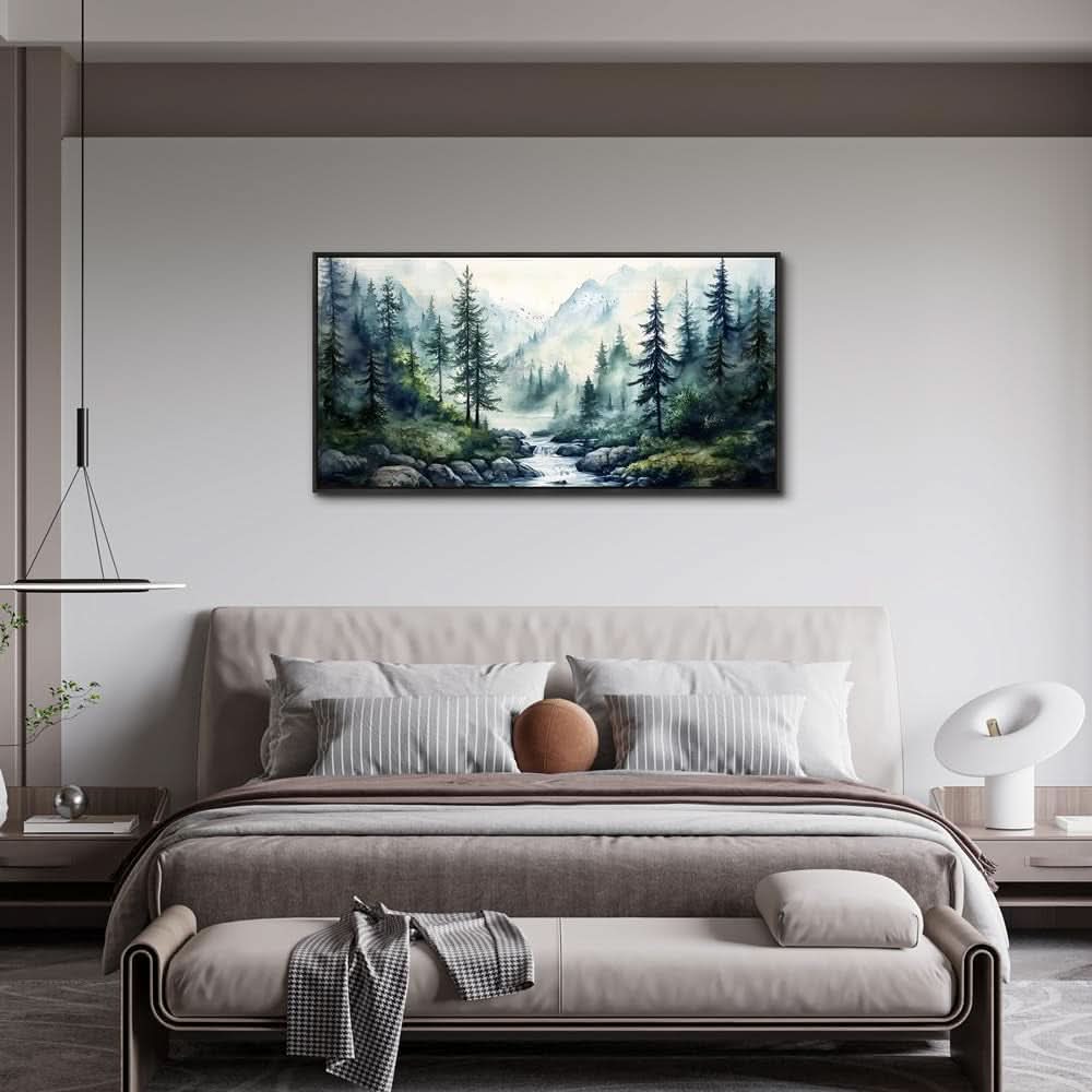 Forest Misty Landscape Wall Art 20x40 Framed Black Canvas – image 2