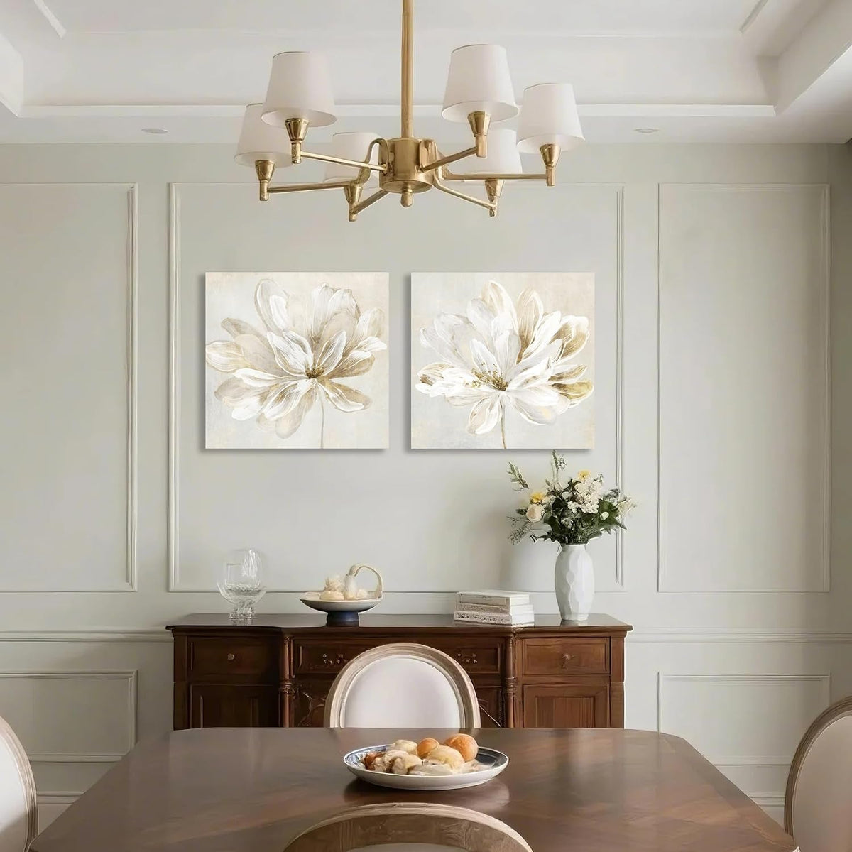 Poster Floral Wall Art 24x24 Gold Beige Canvas for Living Room – image 6
