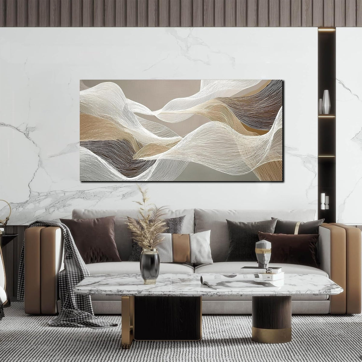 Abstract Wall Art 24x48 Beige Canvas for Living Room – image 3