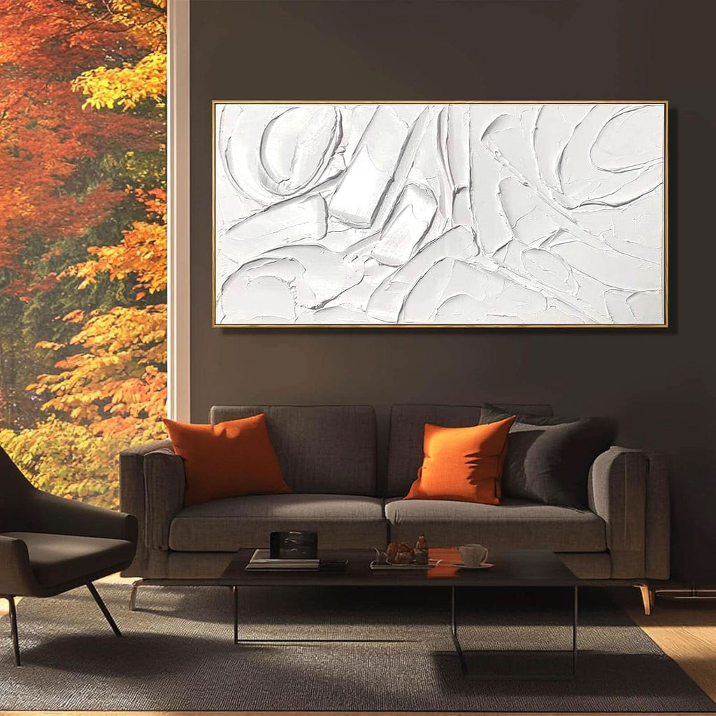Abstract Wall Art 24x48 Hand-Painted Framed White Canvas – image 2
