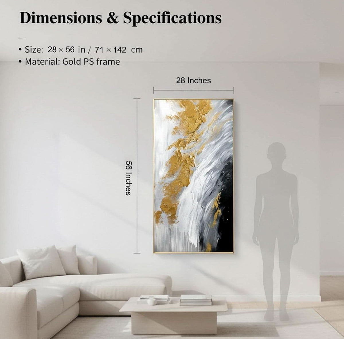 Abstract Wall Art 28x56 Hand-Painted Framed for Living Room – image 4