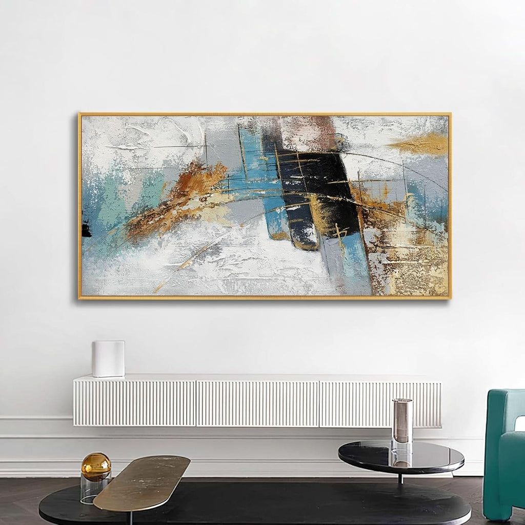 Textured Abstract Wall Art 60x30 Hand-Painted Framed Blue – image 4