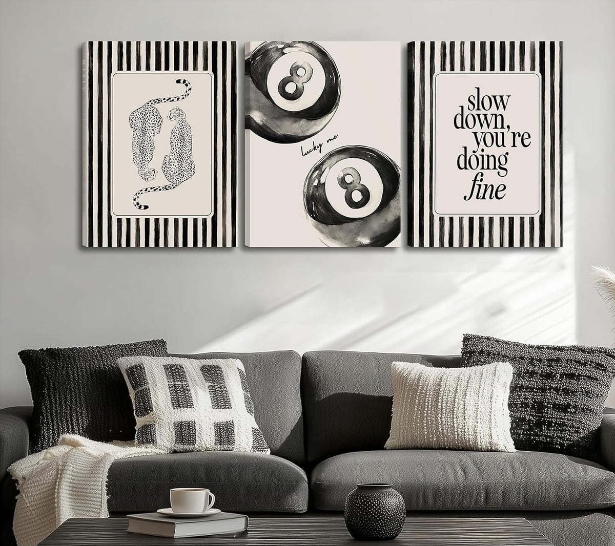 Cheetah Stripe Wall Art 16x24 Framed Black Beige Canvas – image 5