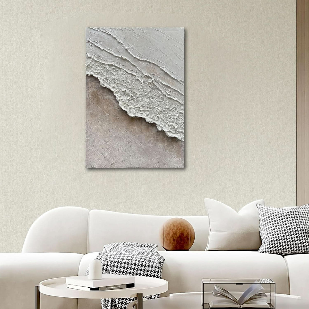 Gradient Abstract Wall Art 40x28 Hand-Painted White Brown – image 3