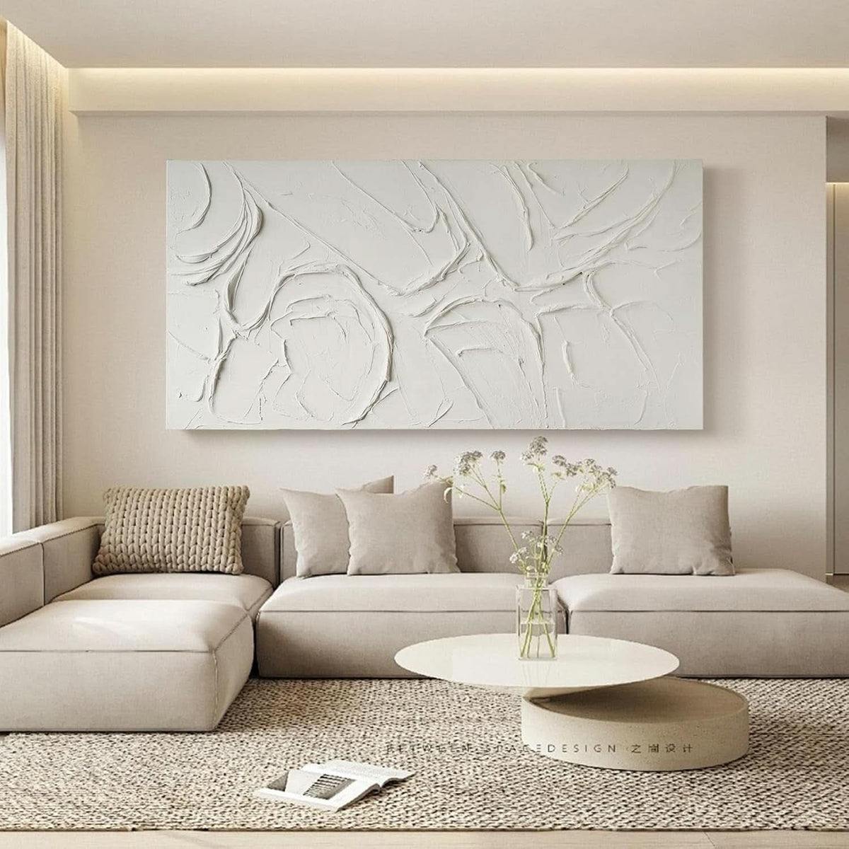 Textured Abstract Wall Art 58x29 Hand-Painted White – image 5