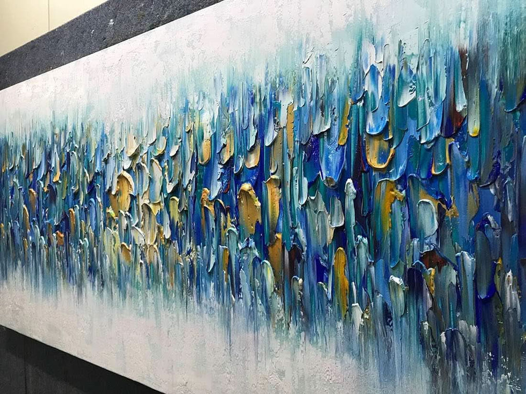 Gradient Palette Abstract Wall Art 30x60 Hand-Painted Teal Blue Canvas – image 3