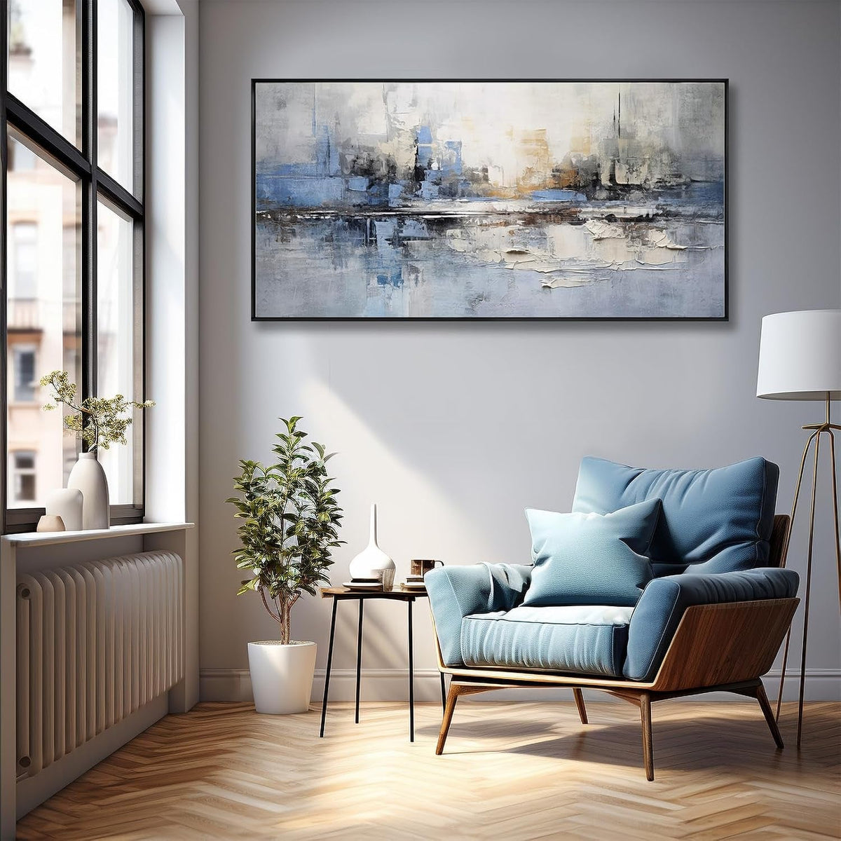 Standard Abstract Wall Art 20x40 Framed Blue Gray Canvas – image 5