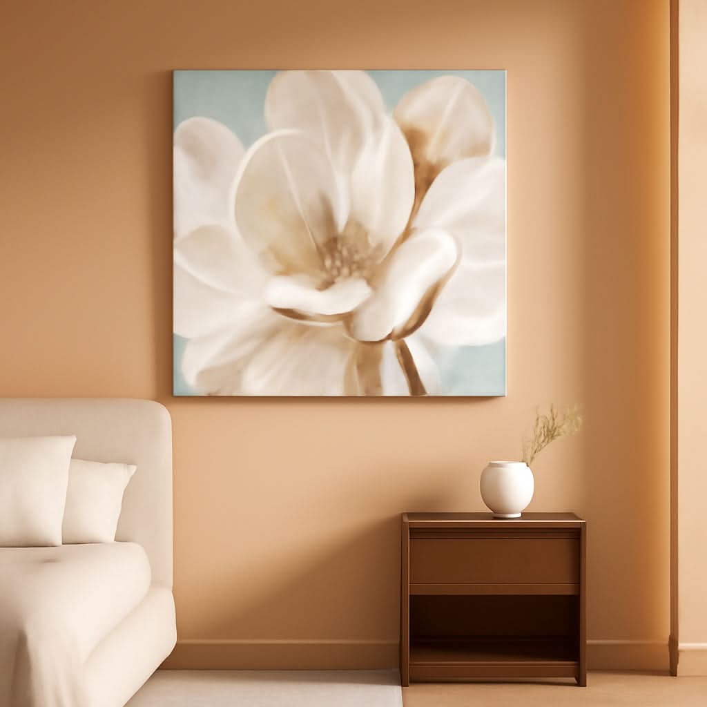 Magnolia Floral Wall Art 24x24 White Canvas for Living Room – main view