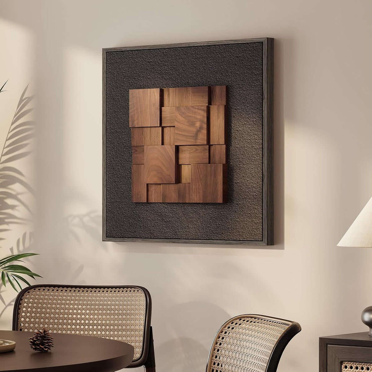 Wood Textured Wall Art 24x24 Framed Black for Living Room – image 3