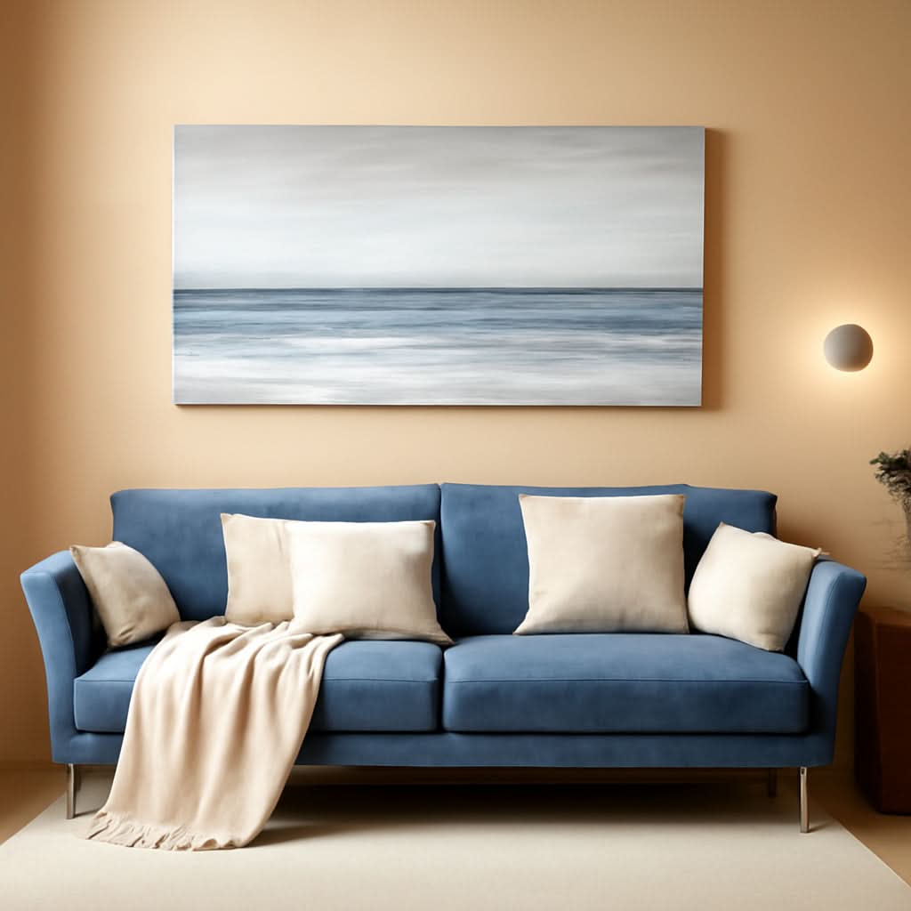 Textured Abstract Wall Art 20x40 Hand-Painted White Blue Canvas – main view