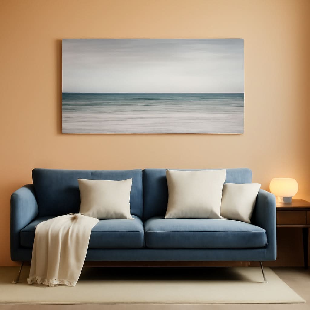 Seascape Textured Coastal Wall Art 28x57 Hand-Painted White Canvas – main view