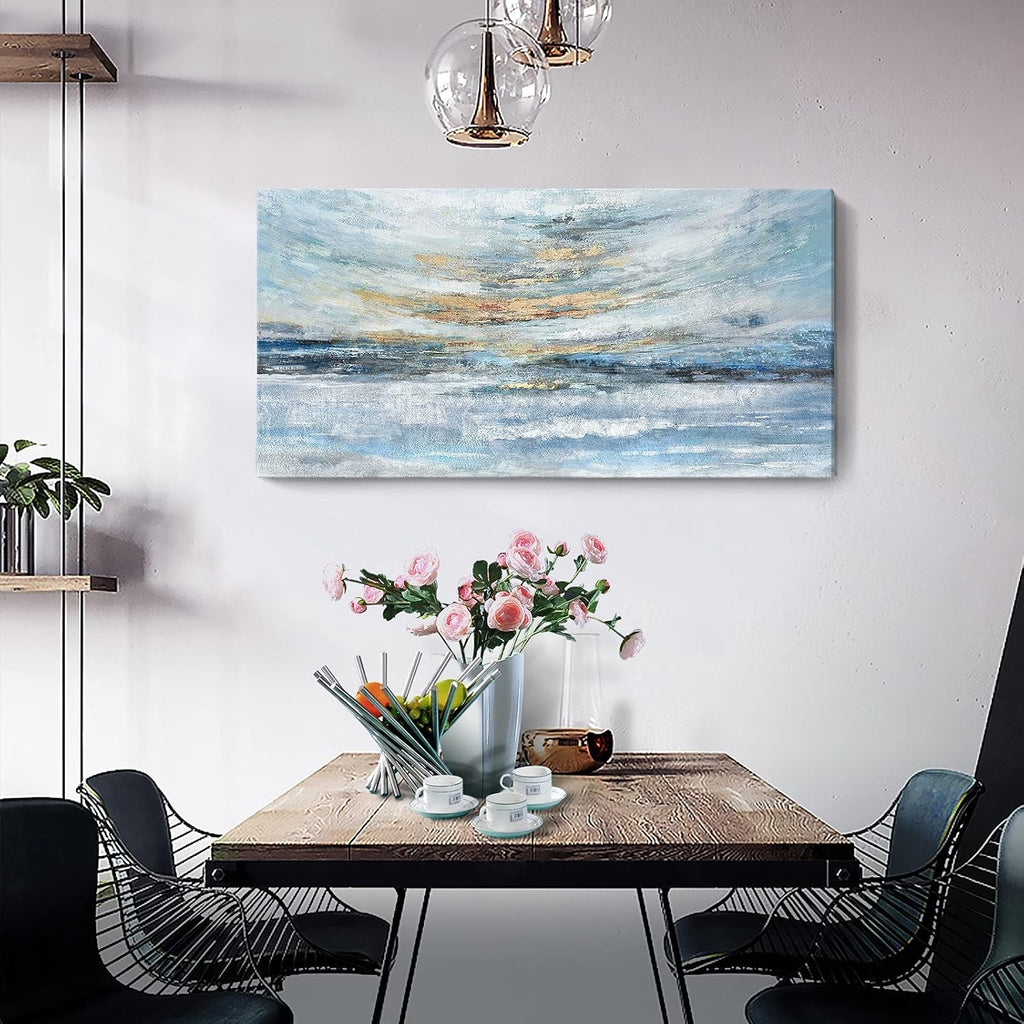 Oceanic Panorama Coastal Wall Art 48x24 Light Blue Canvas – image 6