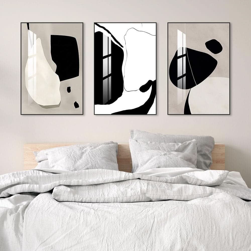 Modern Wall Art Set of 3 Framed White, 16x24 in for Living Room – image 2