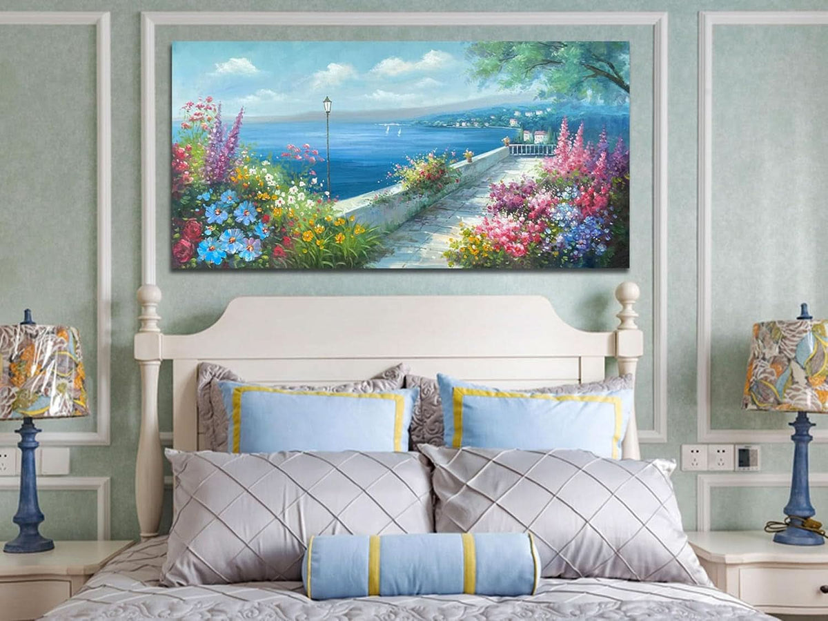 Seascape Coastal Wall Art 48x24 Hand-Painted Blue Canvas – image 3